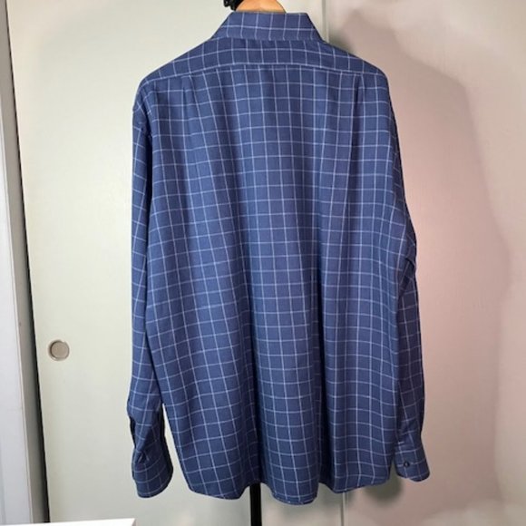 Canali Men's Blue Windowpane Cotton Button Down Shirt Italian Luxury Size XL - Picture 6 of 7